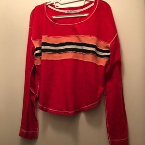 Free People Red Striped Long-Sleeve Top, S